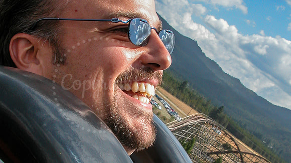 Spike enjoying the Roller Coaster Silverwood Idaho